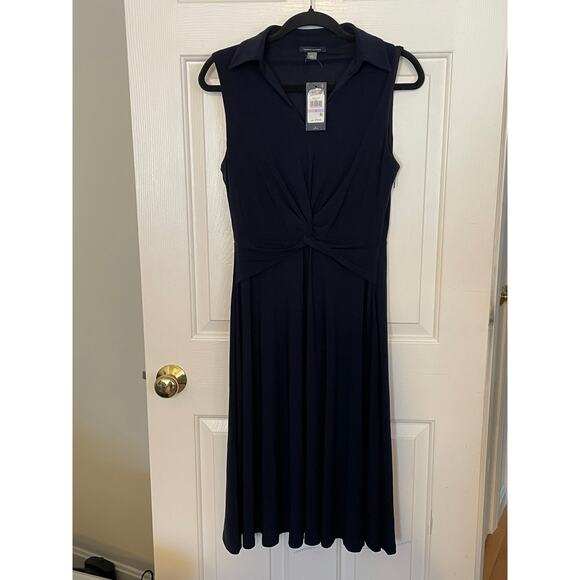 Tommy Hilfiger Dresses & Skirts - NWT Tommy Hilfiger Dress Sz 6 Collared TwistFront Midi Formal Black Navy Stretch